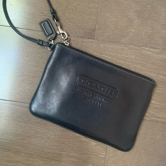 Vintage Coach Black Leather Wristlet - Picture 1 of 3
